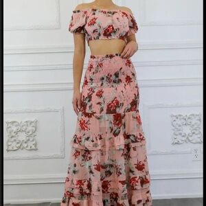Pink Ruffled Maxi Skirt Set for Cocktail